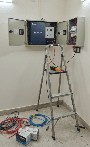 A well-lit room showcasing completed electrical work.